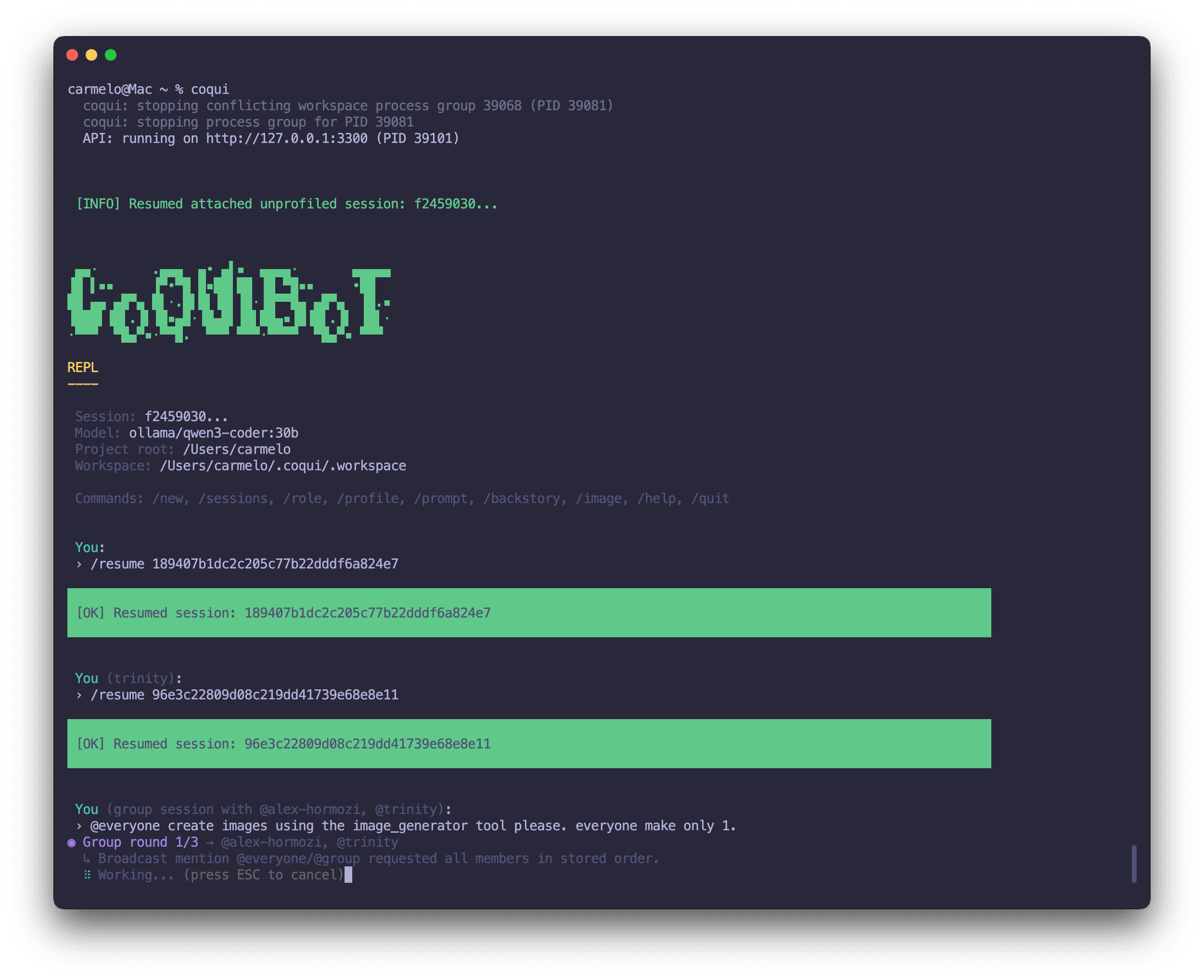 Coqui identity / group start